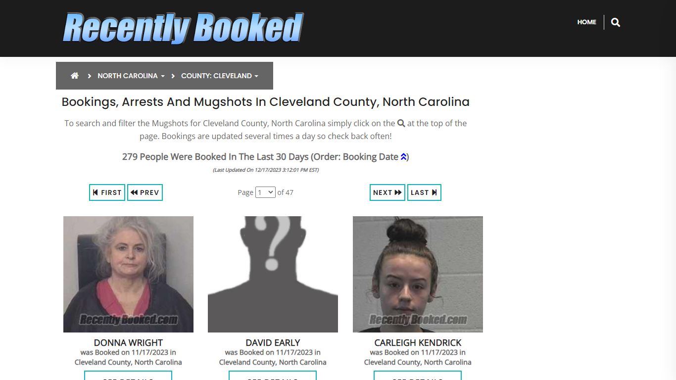 Bookings, Arrests and Mugshots in Cleveland County, North Carolina